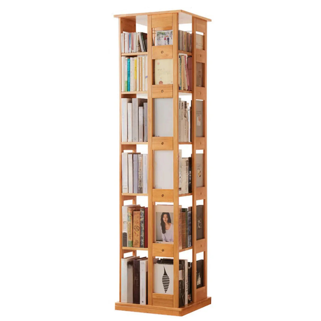 Modern Square Wood Vertical Open Brown Sliding Bookcase Image - 4