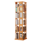 Modern Square Wood Vertical Open Brown Sliding Bookcase Image - 4