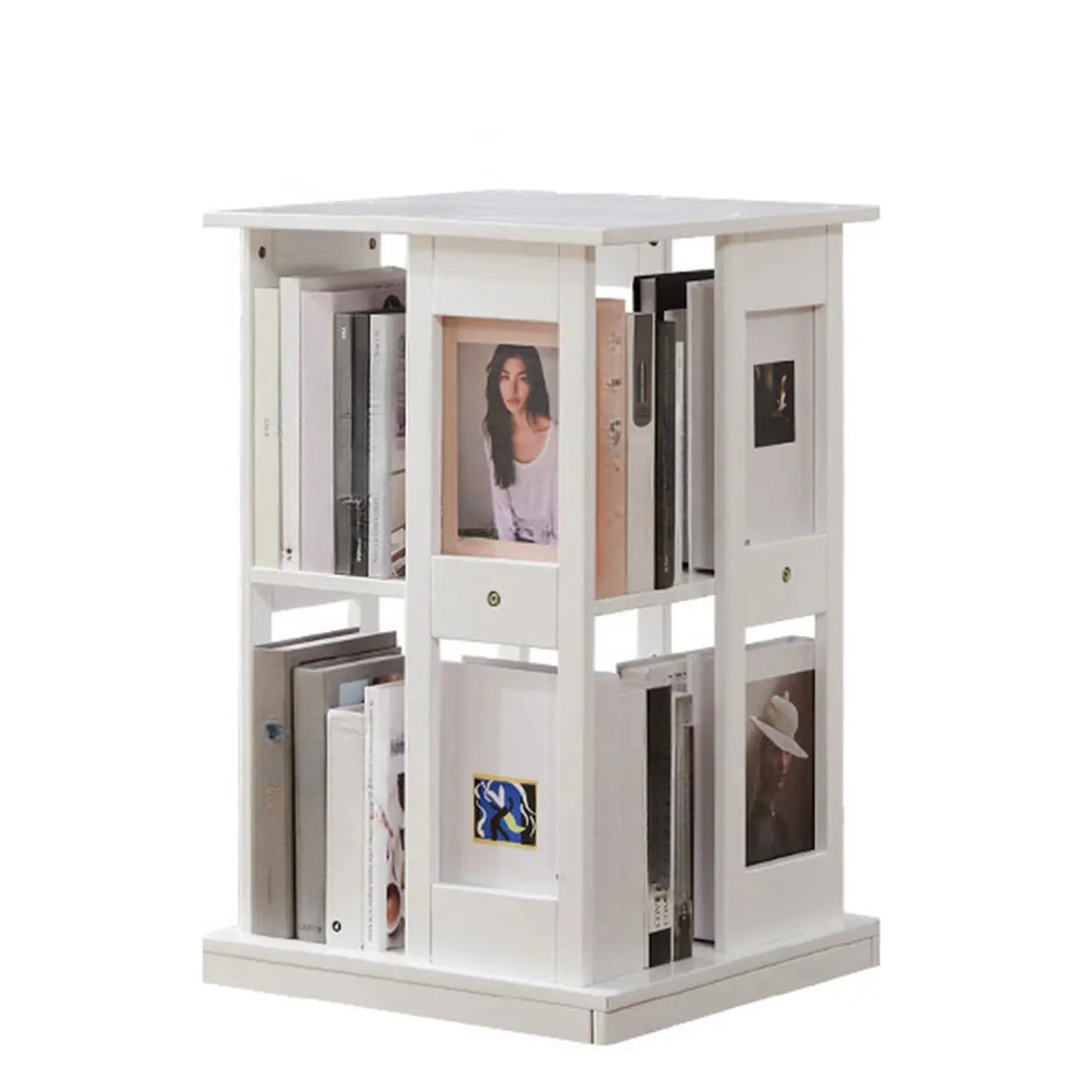 Modern Square Wood Vertical Open Brown Sliding Bookcase Image - 5