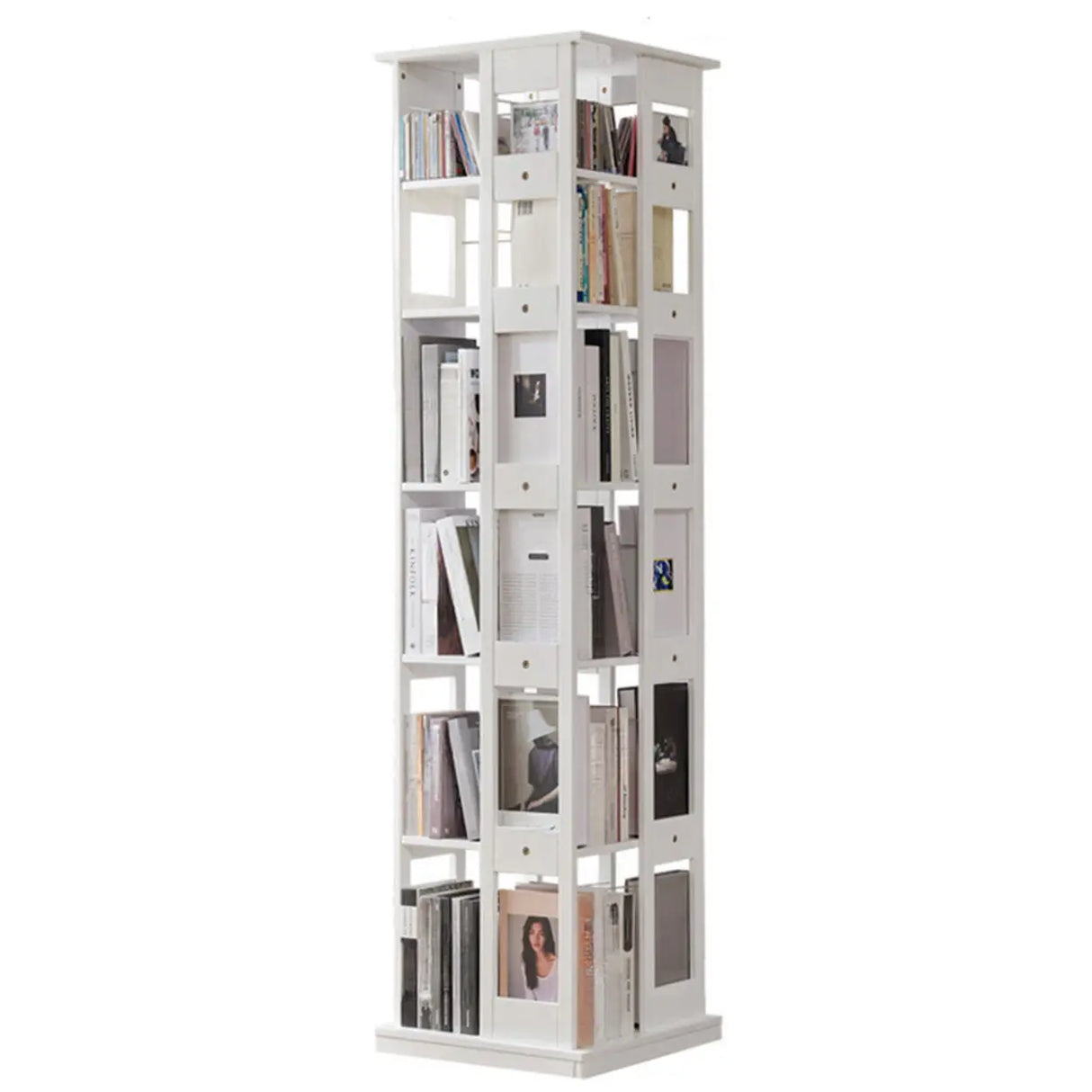 Modern Square Wood Vertical Open Brown Sliding Bookcase Image - 7