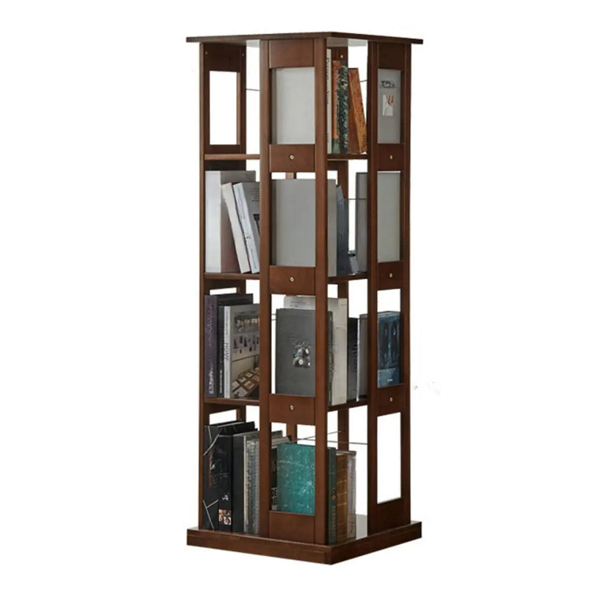 Modern Square Wood Vertical Open Brown Sliding Bookcase Image - 8