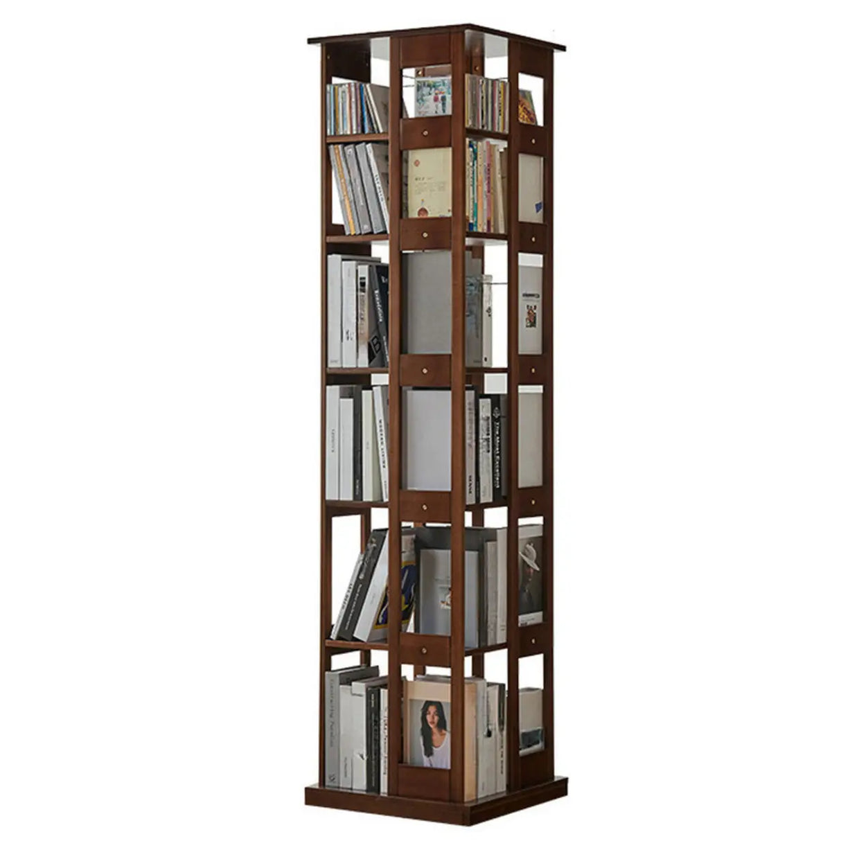 Modern Square Wood Vertical Open Brown Sliding Bookcase Image - 9