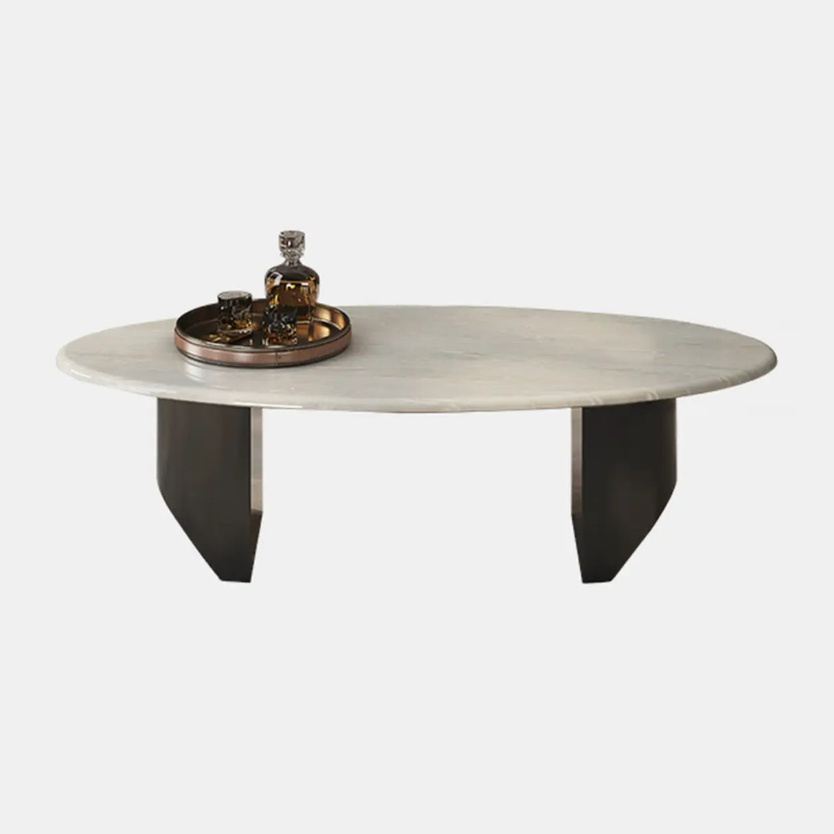 Modern Stain-Resist Stone White Oval Coffee Table Image - 2