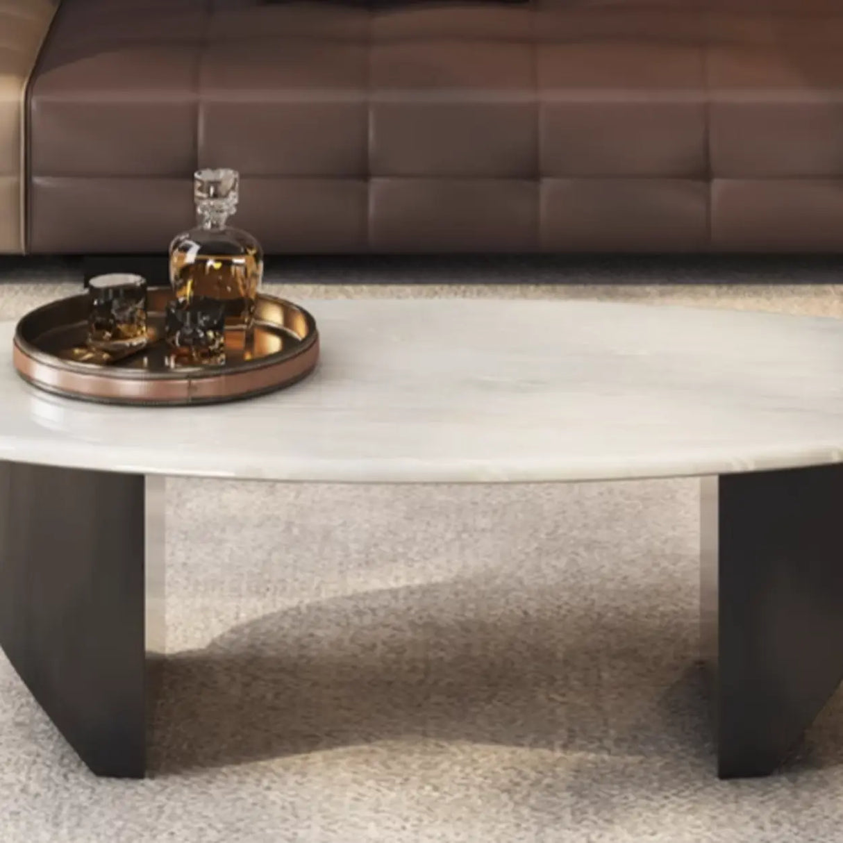 Modern Stain-Resist Stone White Oval Coffee Table Image - 6