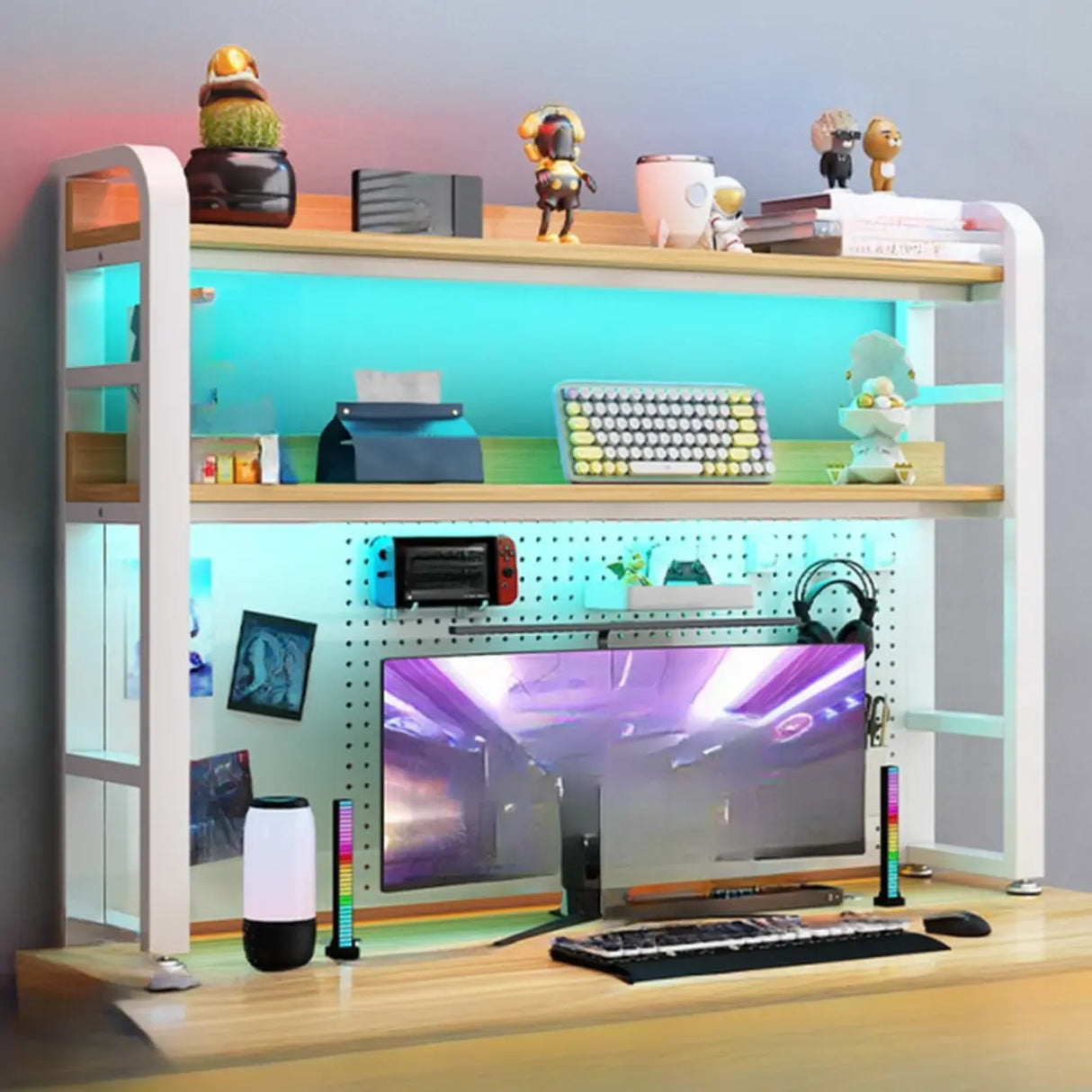 Modern Steel Gaming Desk Organizer Storage Bookcase Image - 14