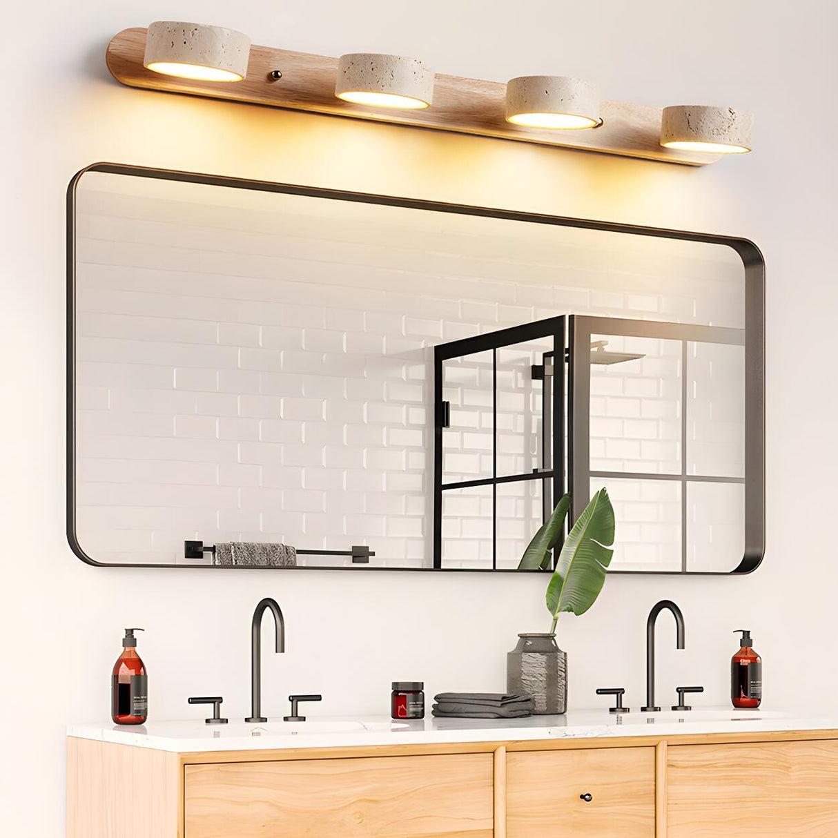 Modern Stone Circular Multi-Light LED Vanity Light Image - 5