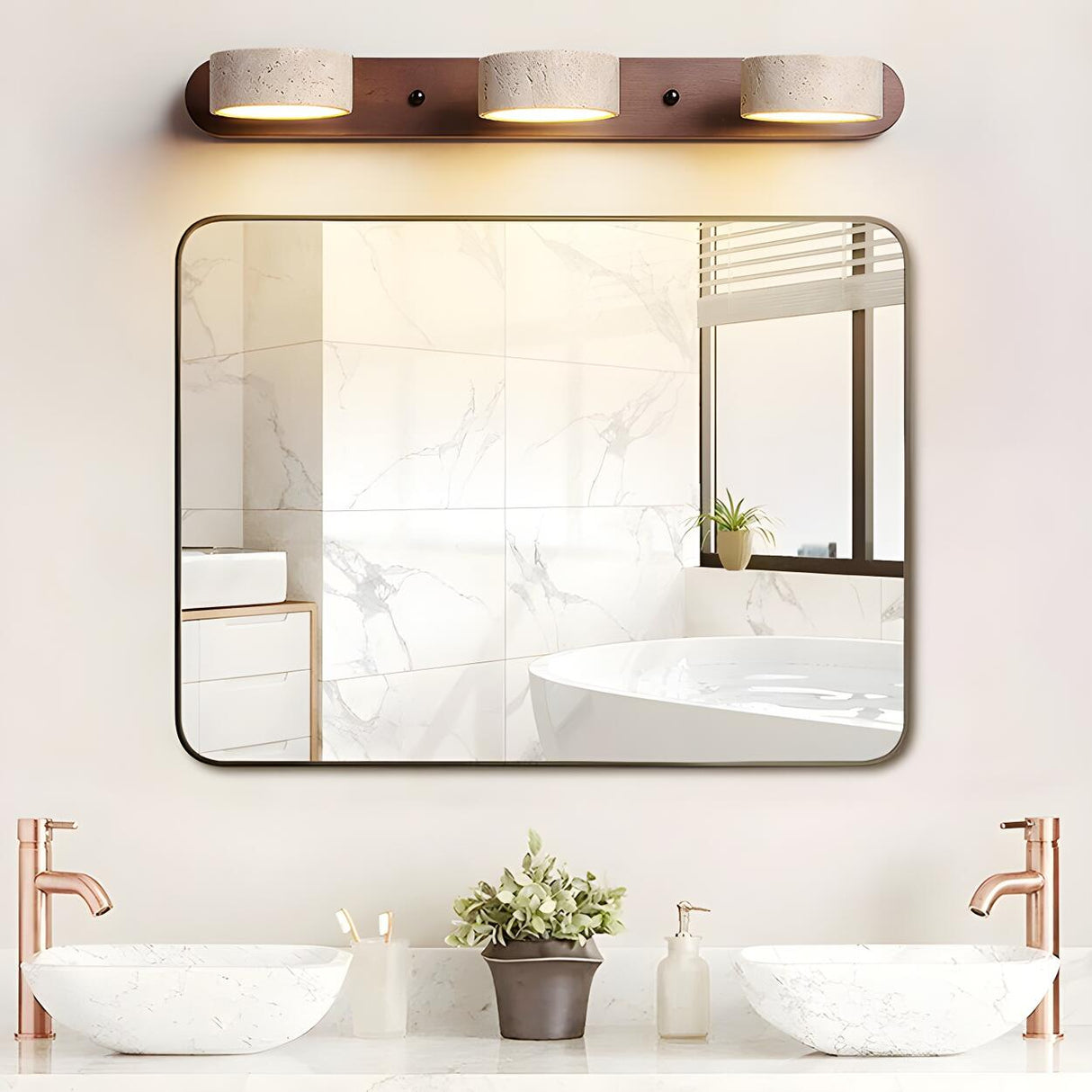 Modern Stone Circular Multi-Light LED Vanity Light Image - 8