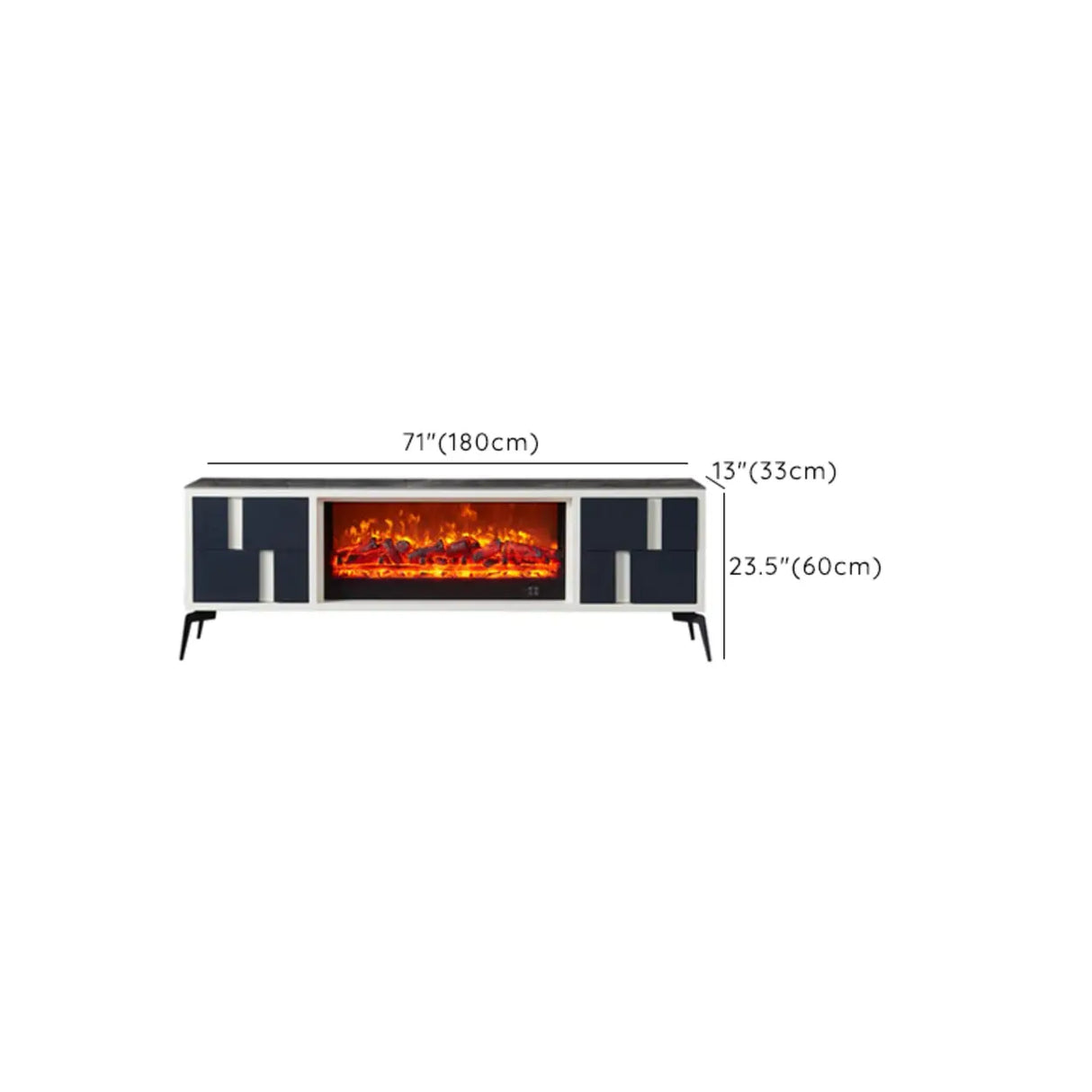 Modern Stone TV Stand with Built-In Fireplace Lighting 