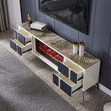 Modern Stone TV Stand with Built-In Fireplace Lighting Image - 3