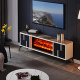 Modern Stone TV Stand with Built-In Fireplace Lighting Image - 4