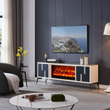 Modern Stone TV Stand with Built-In Fireplace Lighting Image - 5