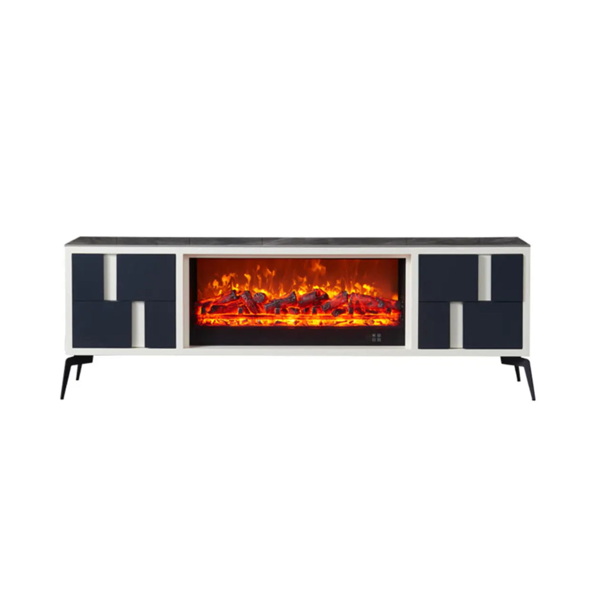 Modern Stone TV Stand with Built-In Fireplace Lighting Image - 6