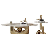 Modern Stone White Oval Stain-Resist Coffee Table Image - 6