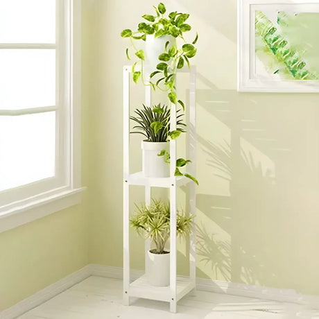 Modern Straight Leg Solid Wood White Square Plant Stand Image - 1