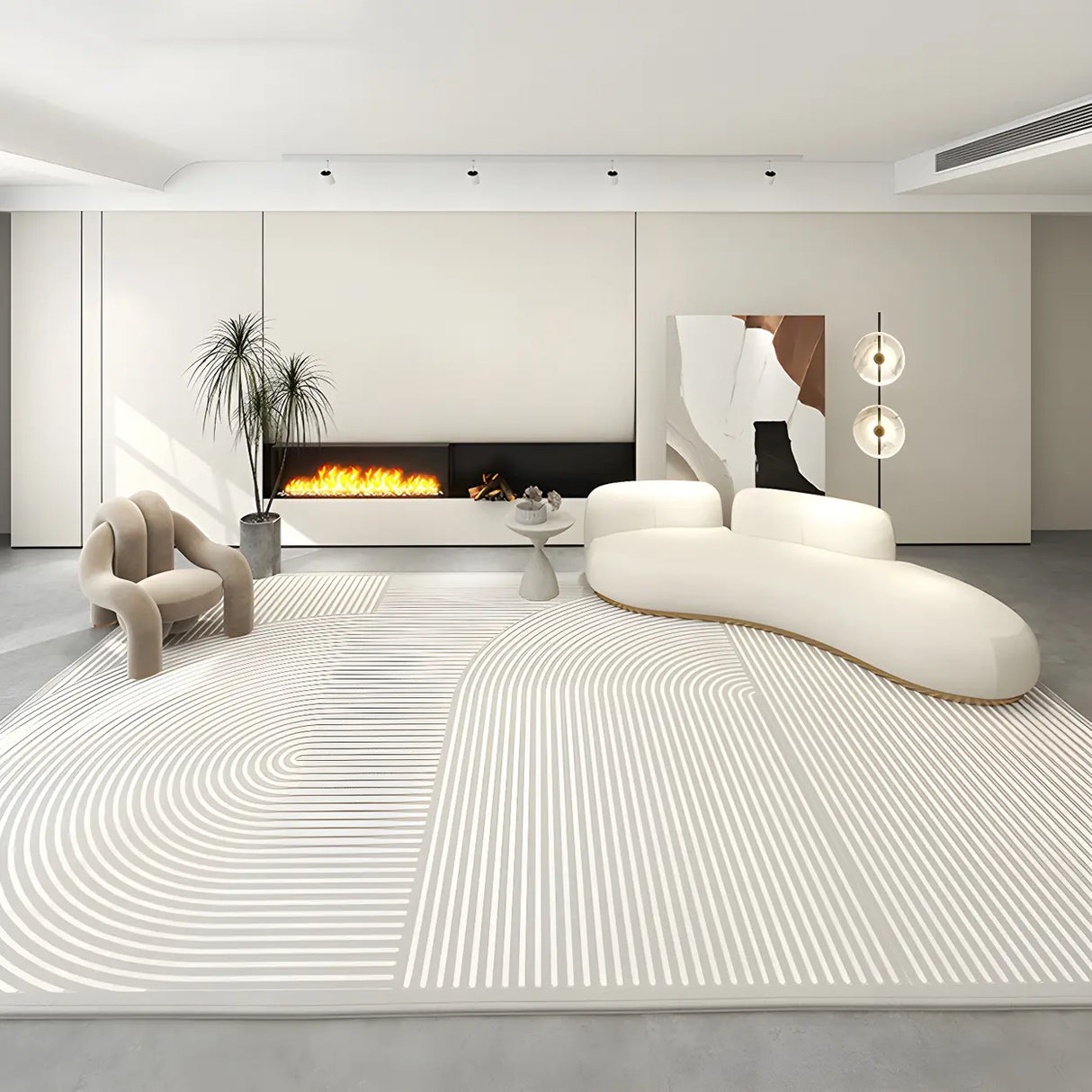 Modern Striped Rectangle Fabric Apricot Medium Area Rug Image - 17