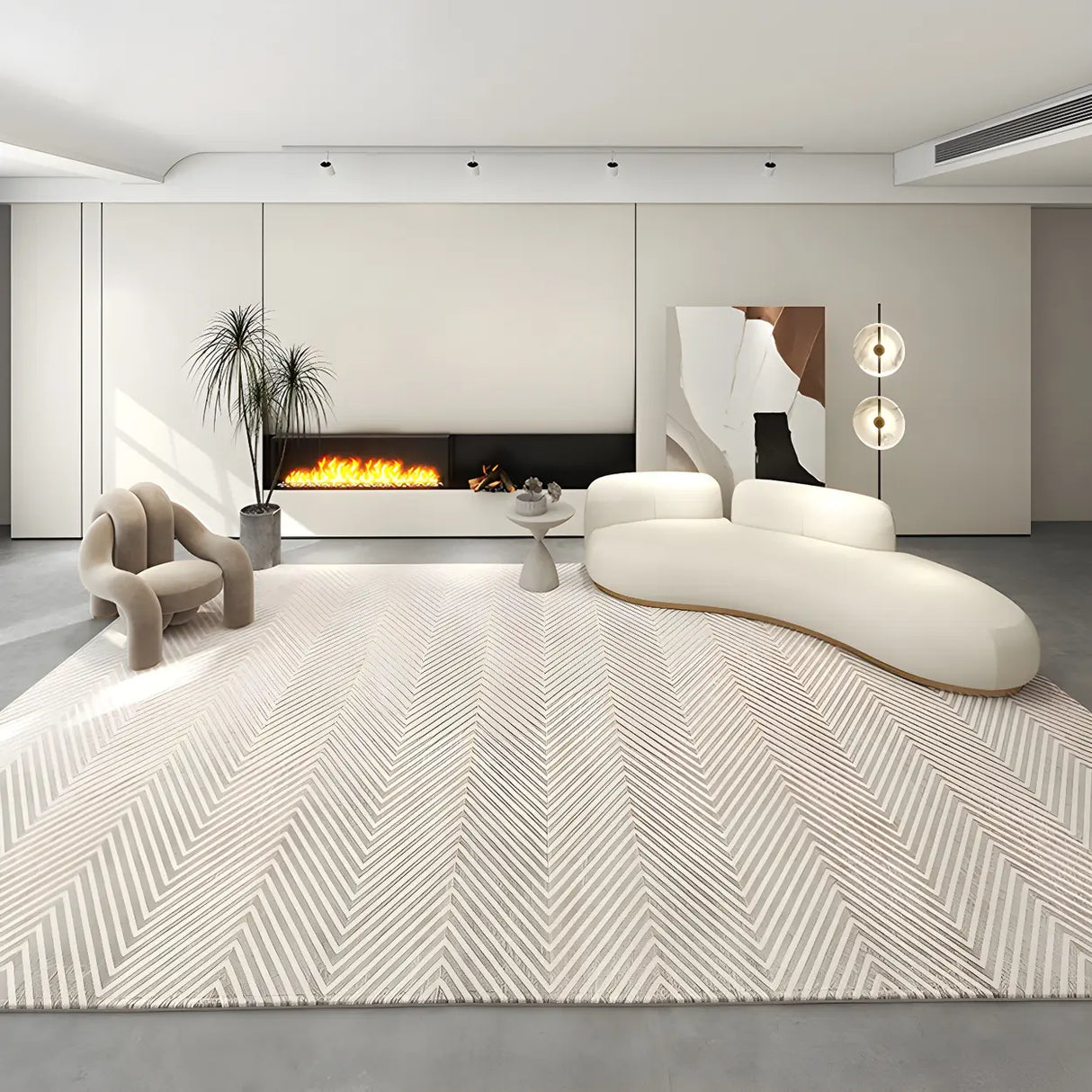 Modern Striped Rectangle Fabric Apricot Medium Area Rug Image - 6
