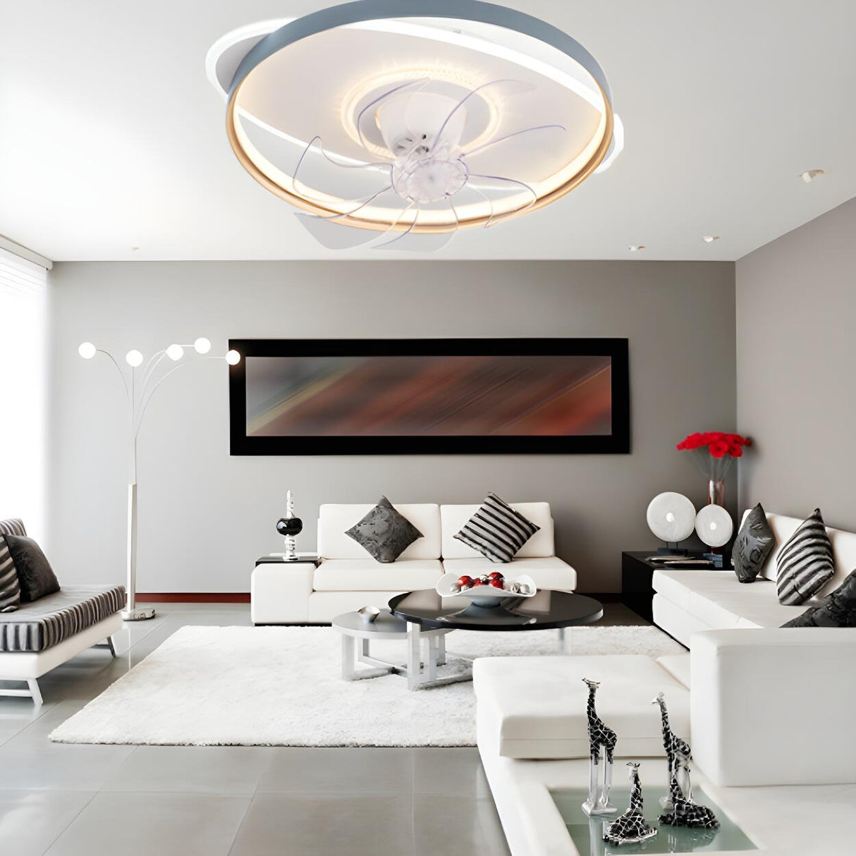 Modern Stylish Circular 7 Blade Ceiling Fan With Light Image - 13
