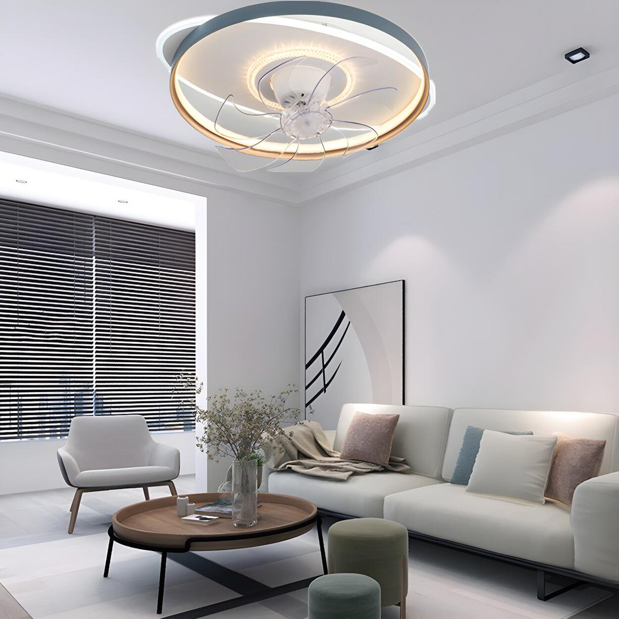 Modern Stylish Circular 7 Blade Ceiling Fan With Light Image - 3