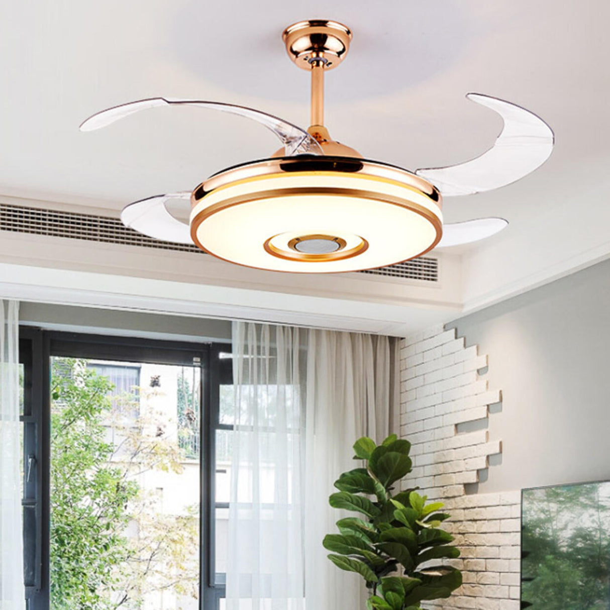 Modern Stylish Metal Round Ceiling Fan with LED Light Image - 11