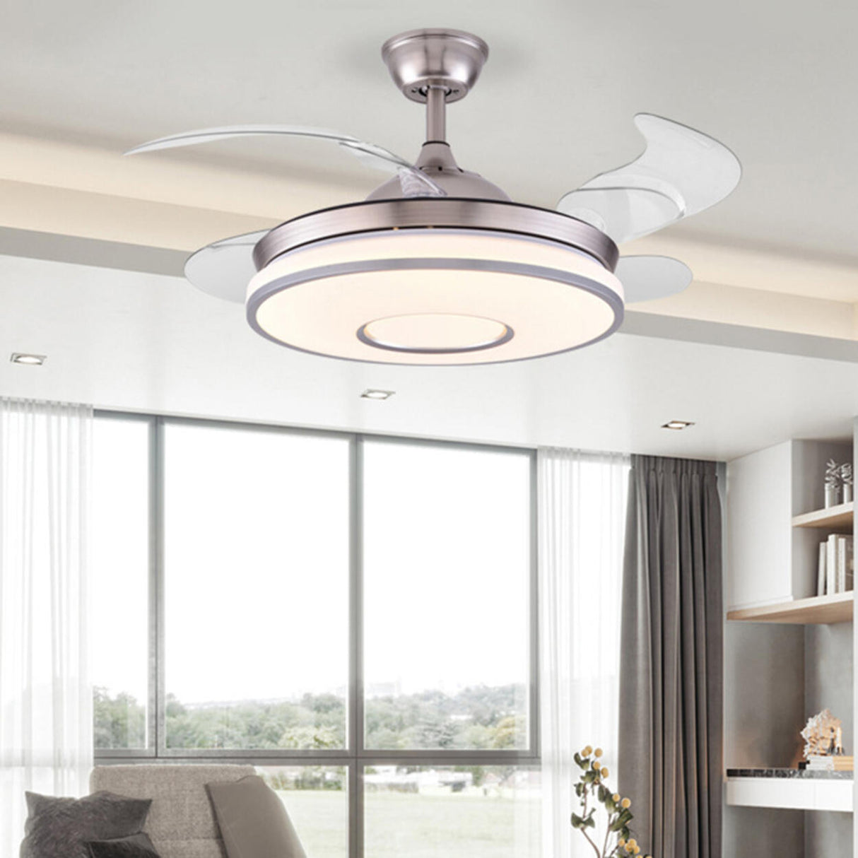 Modern Stylish Metal Round Ceiling Fan with LED Light Image - 4