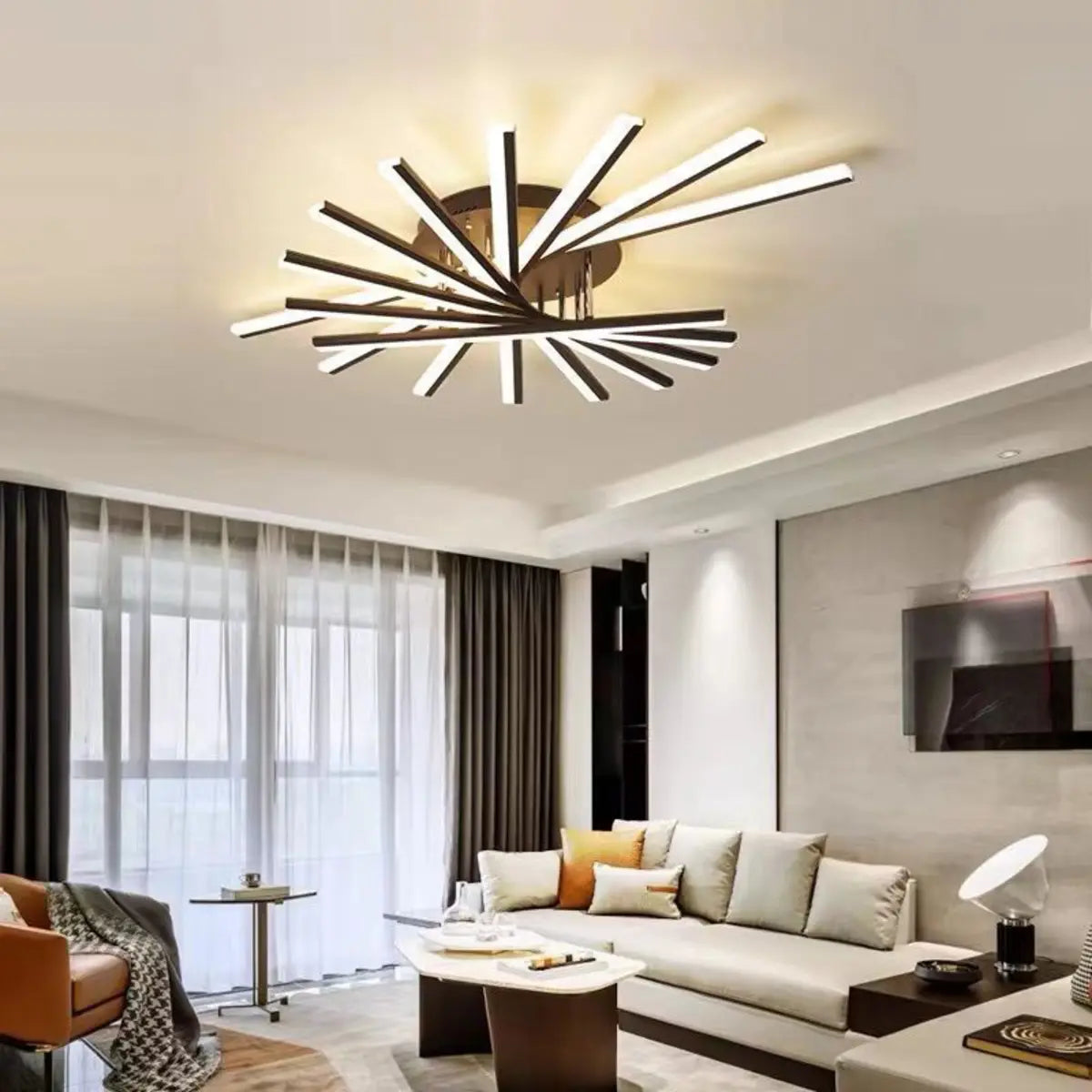 Modern Large White Sunburst Semi-Flush Mount Light Image - 3