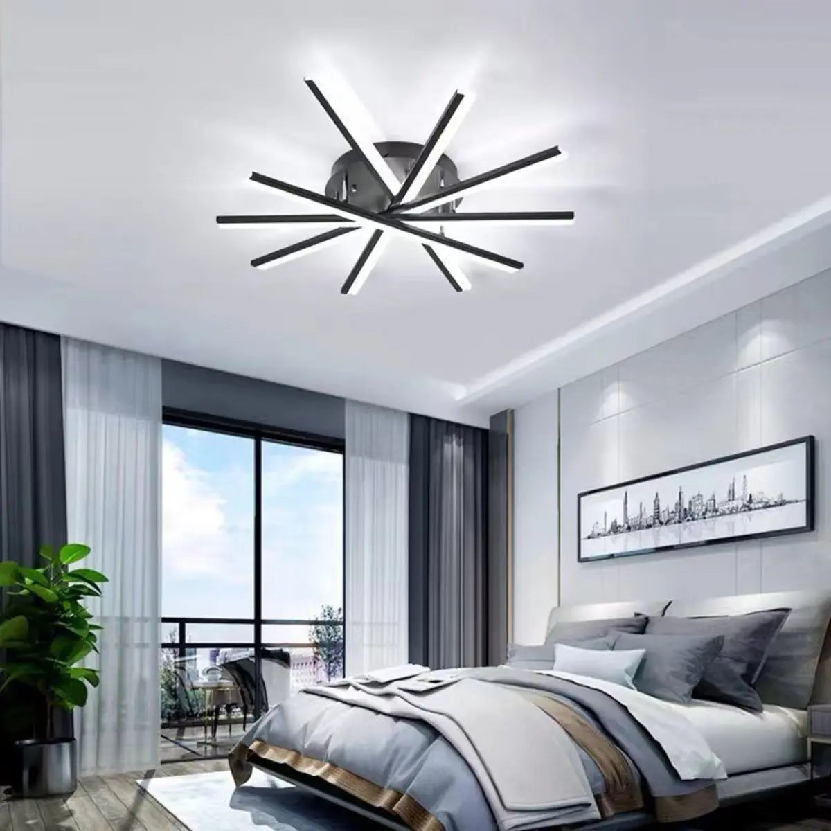 Modern Large White Sunburst Semi-Flush Mount Light Image - 6