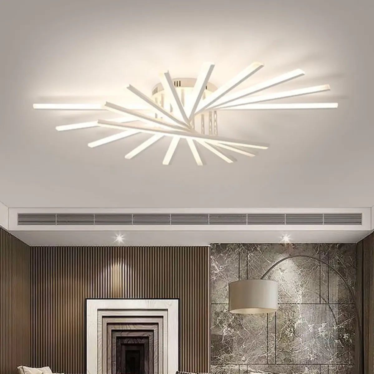 Modern Large White Sunburst Semi-Flush Mount Light Image - 7