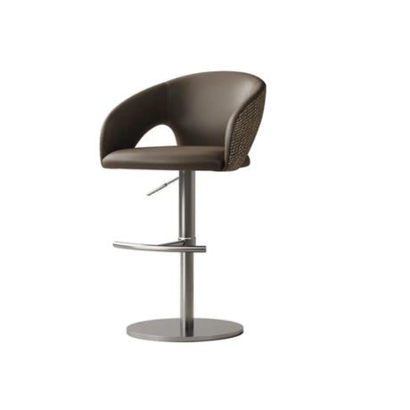 Modern Swivel Adjustable Brown Leather Bucket Back Bar Stool Image - 2