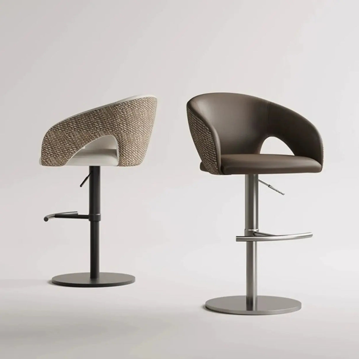 Modern Swivel Adjustable Brown Leather Bucket Back Bar Stool Image - 4