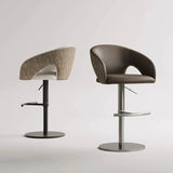 Modern Swivel Adjustable Brown Leather Bucket Back Bar Stool Image - 4