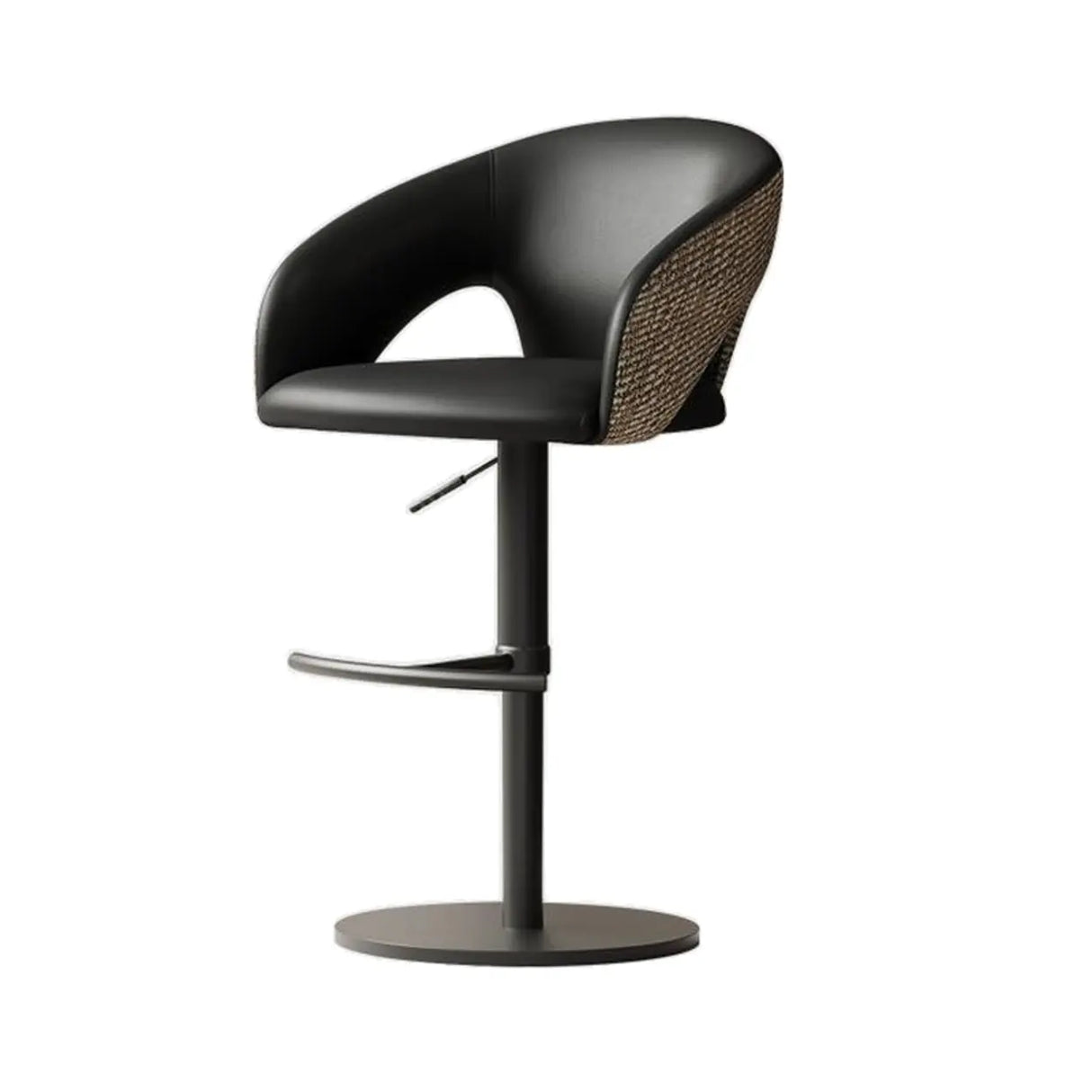 Modern Swivel Adjustable Brown Leather Bucket Back Bar Stool Image - 5