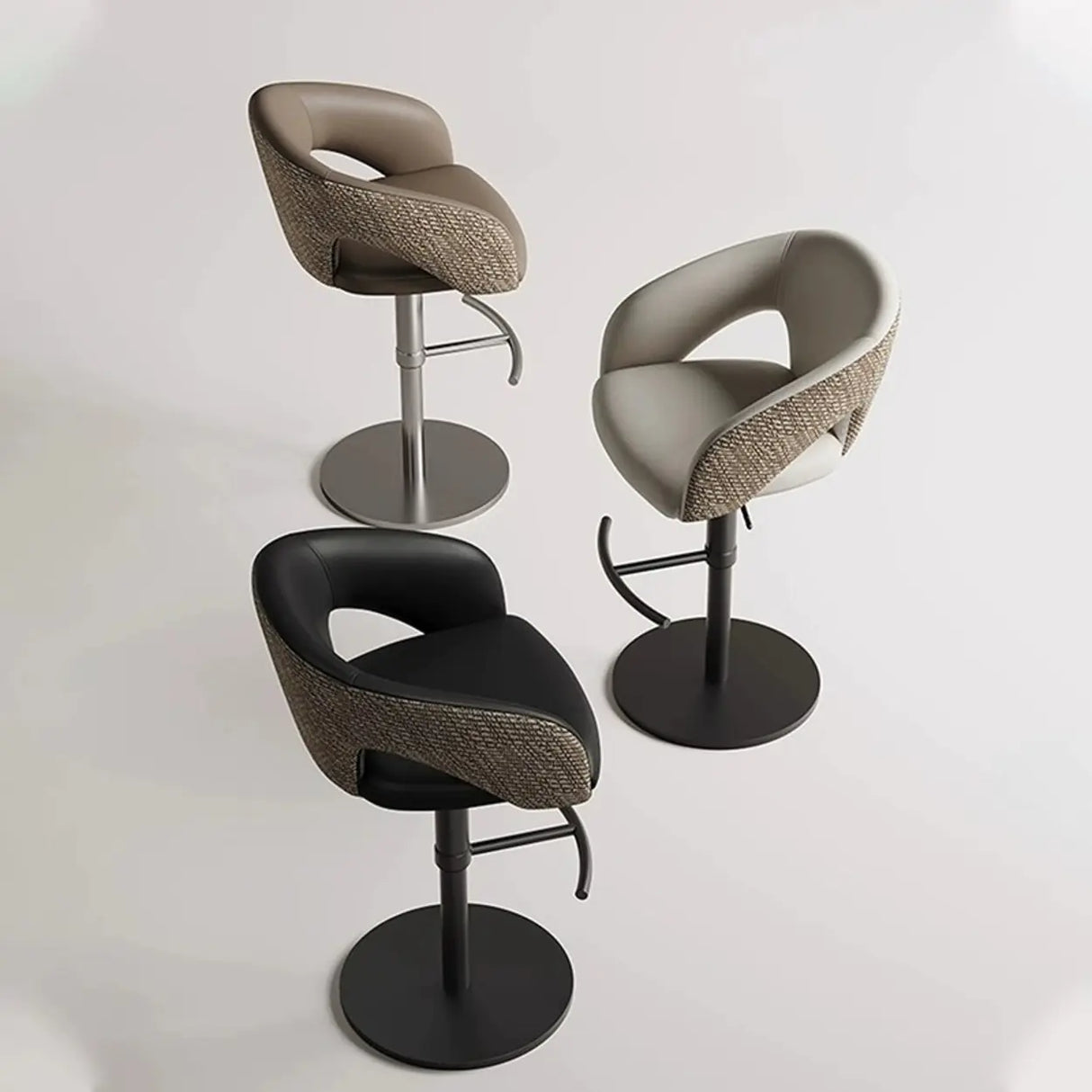 Modern Swivel Adjustable Brown Leather Bucket Back Bar Stool Image - 6