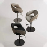 Modern Swivel Adjustable Brown Leather Bucket Back Bar Stool Image - 6