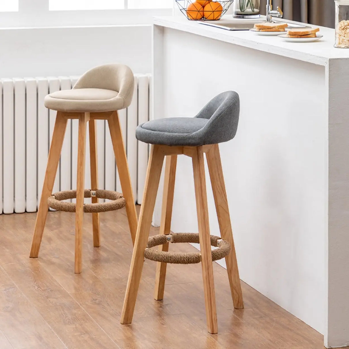 Modern Swivel Bar Stool with Backrest and Upholstered Seat Image - 4