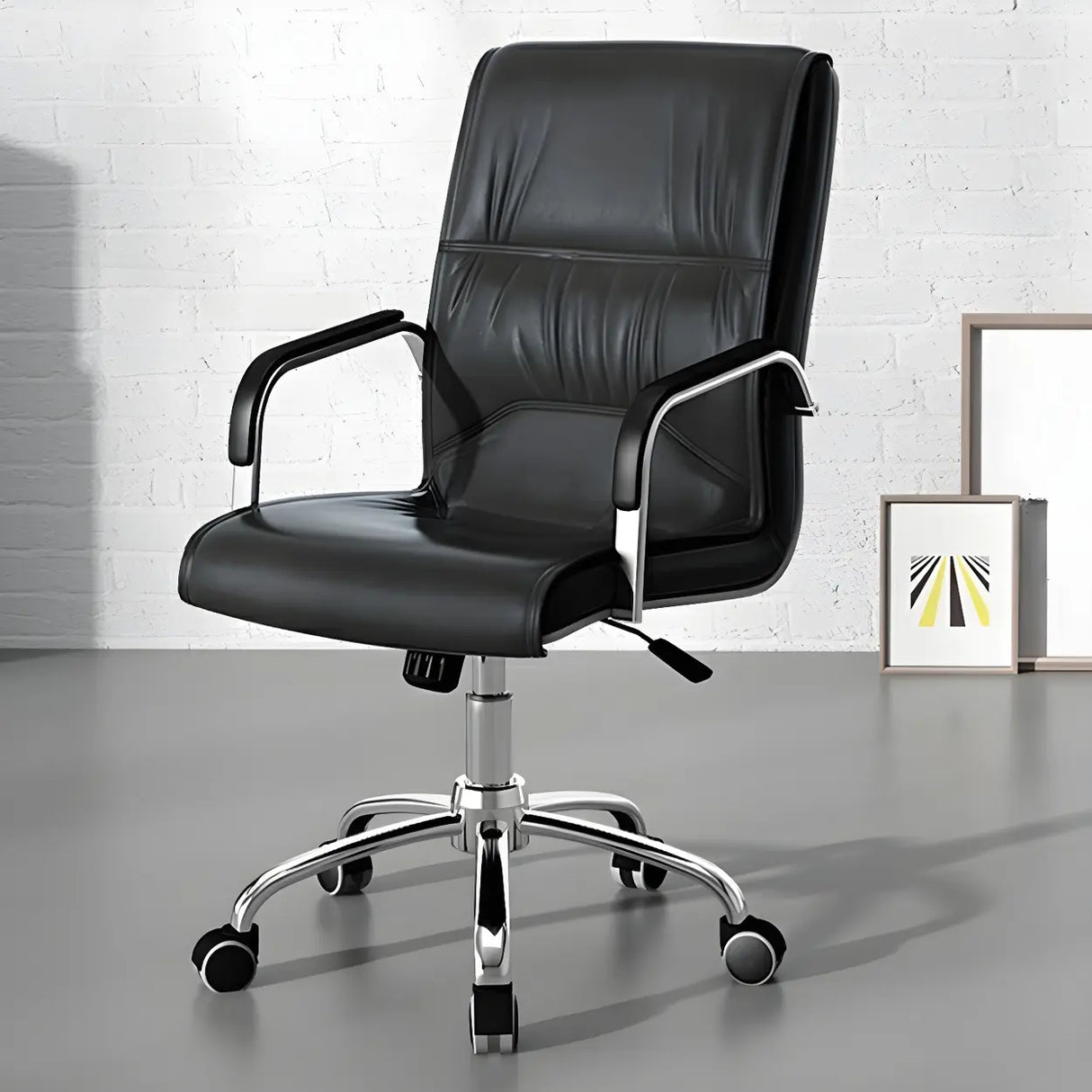 Modern Swivel Black Adjustable Seat Leather Office Chair Image - 1