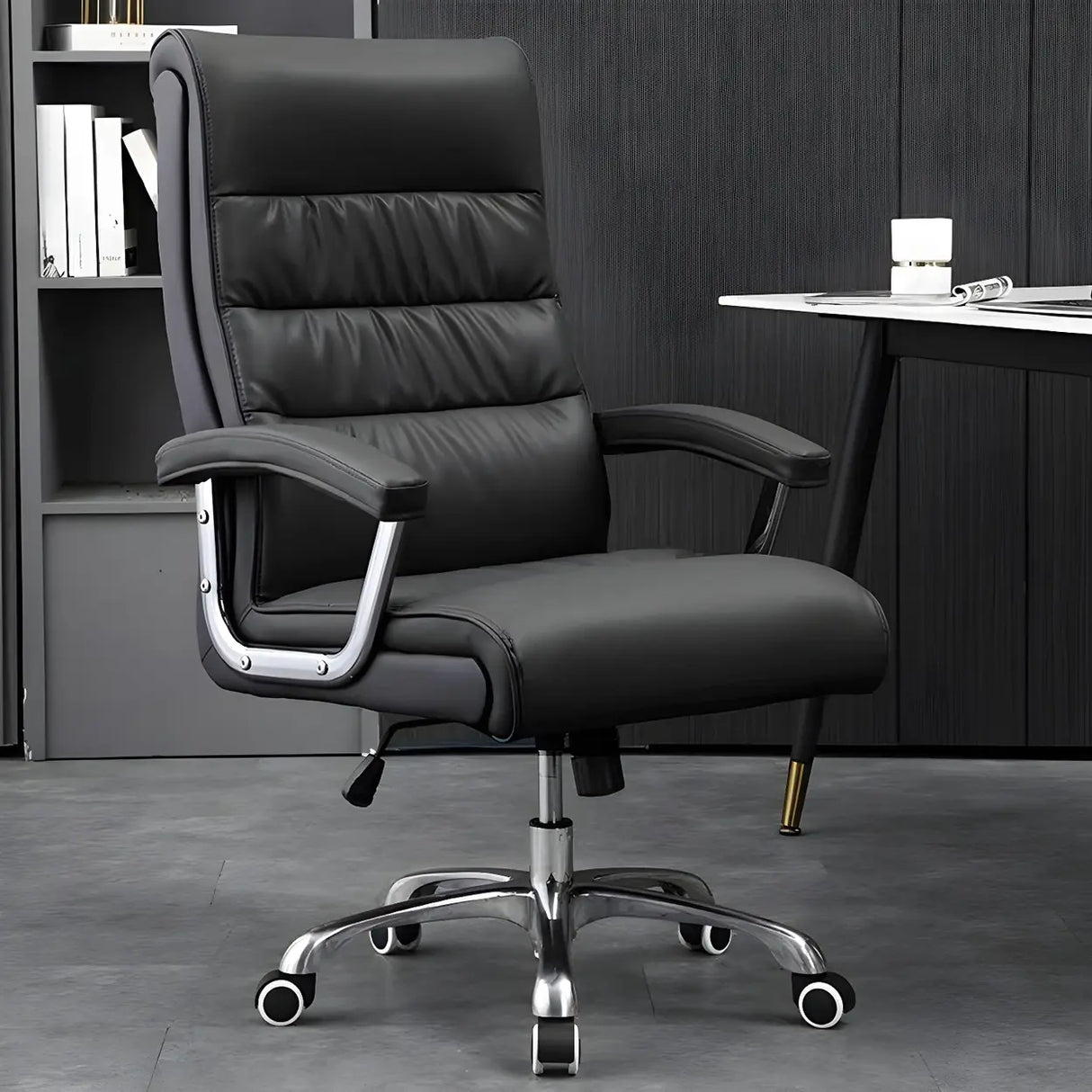 Modern Swivel Black Adjustable Seat Leather Office Chair Image - 2