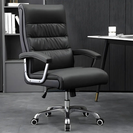 Modern Swivel Black Adjustable Seat Leather Office Chair Image - 2