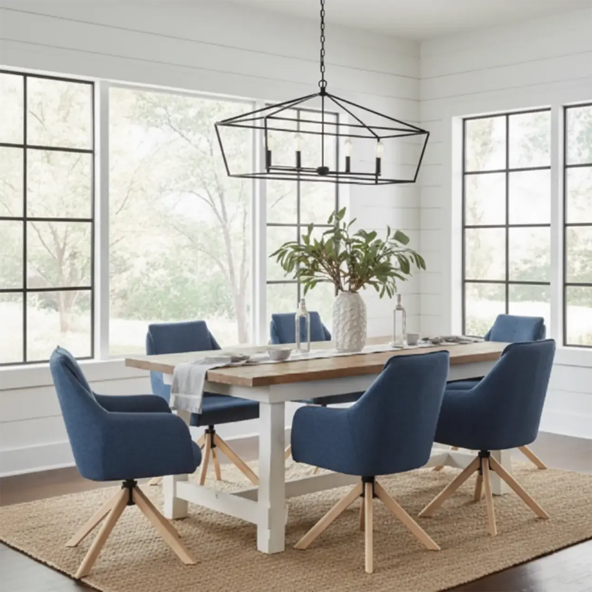 Modern Swivel Blue Fleece Upholstered Curved Back Dining Chair Image - 3