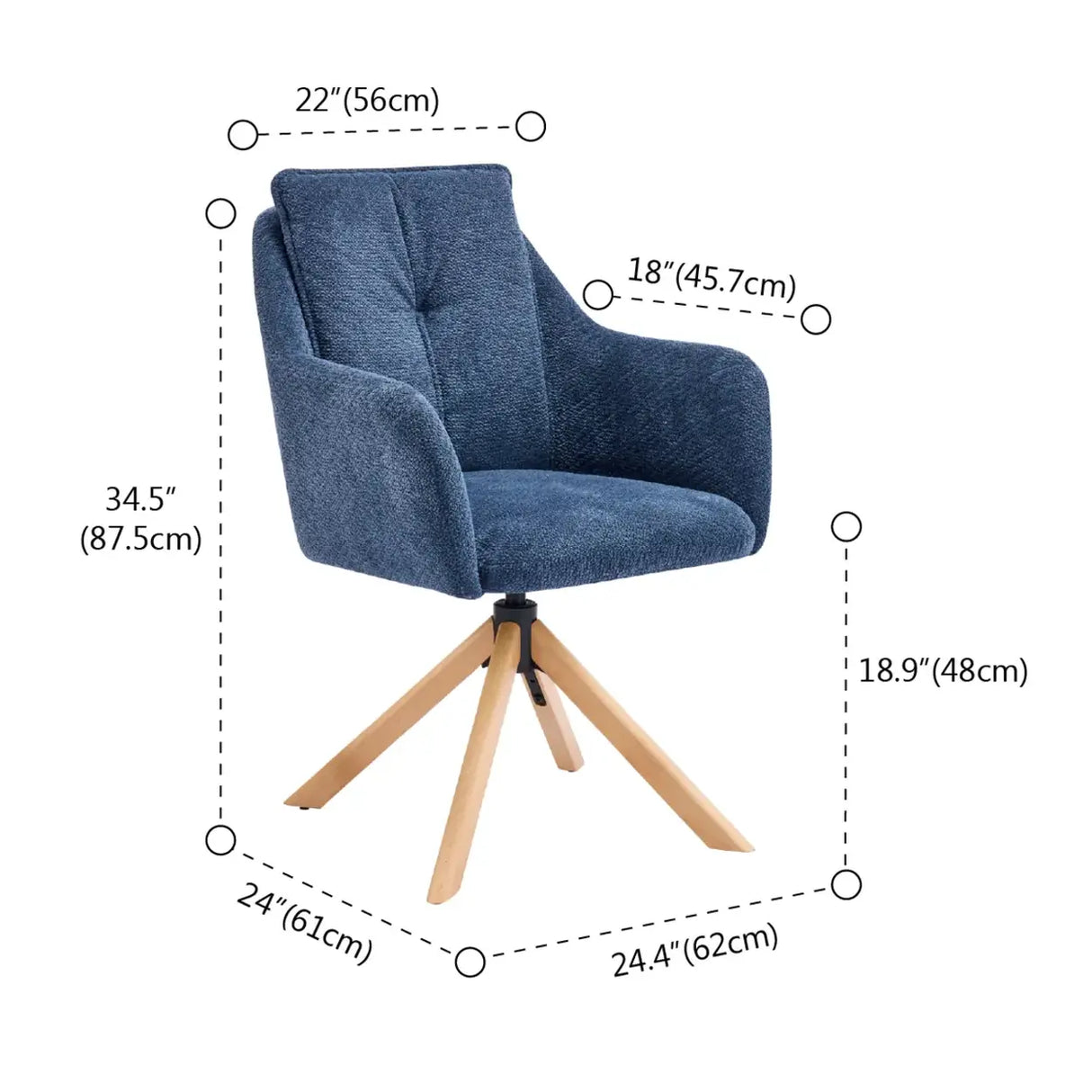 Modern Swivel Blue Fleece Upholstered Curved Back Dining Chair 
