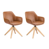 Modern Swivel Brown Faux Leather Arm Dining Chair Set of 2 Image - 11