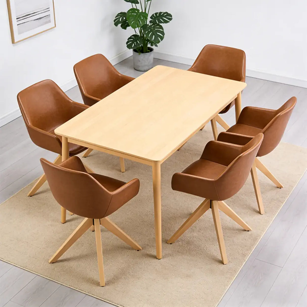 Modern Swivel Brown Faux Leather Arm Dining Chair Set of 2 Image - 2