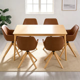 Modern Swivel Brown Faux Leather Arm Dining Chair Set of 2 Image - 3