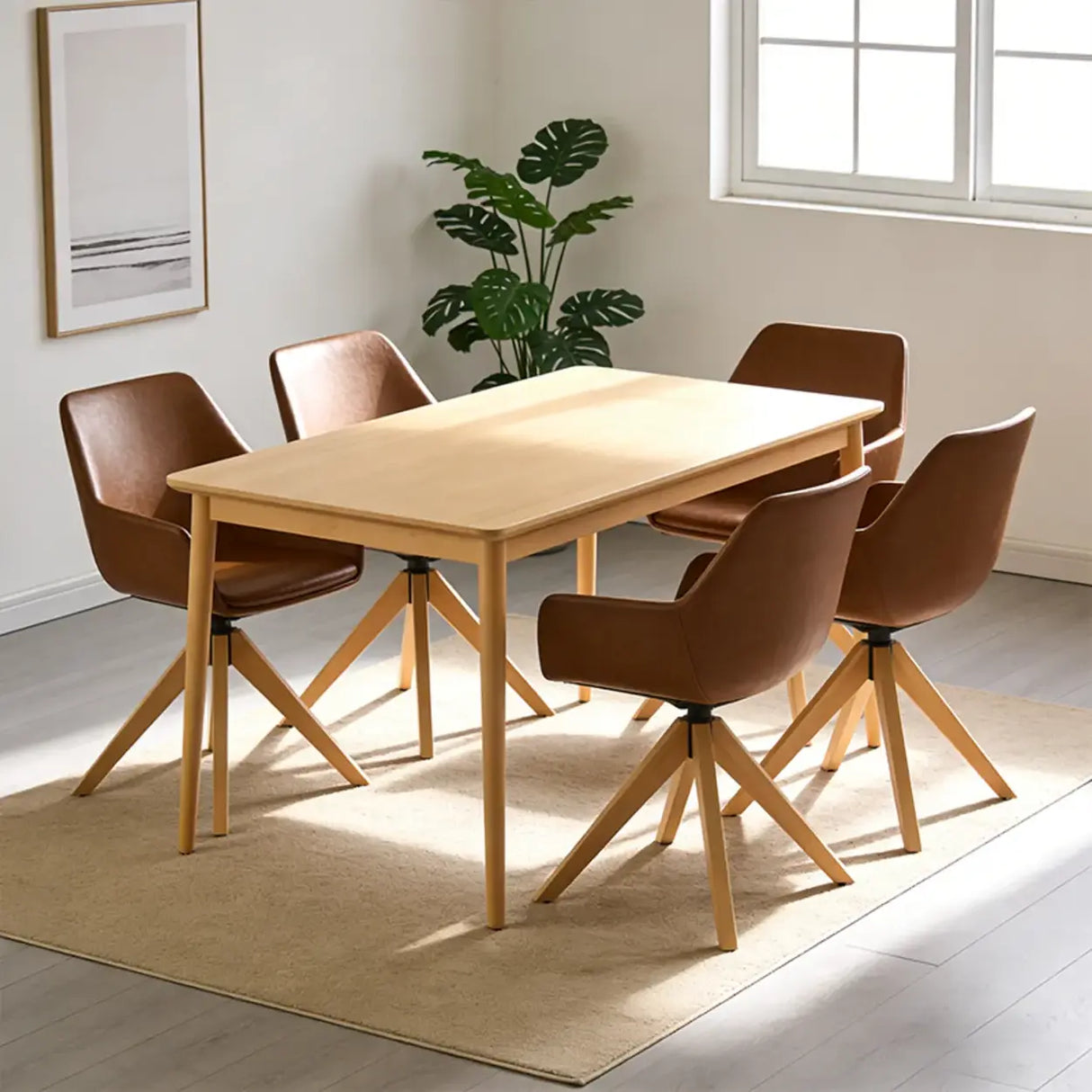 Modern Swivel Brown Faux Leather Arm Dining Chair Set of 2 Image - 4