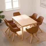 Modern Swivel Brown Faux Leather Arm Dining Chair Set of 2 Image - 5