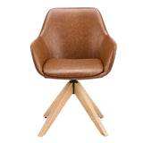 Modern Swivel Brown Faux Leather Arm Dining Chair Set of 2 Image - 7