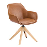 Modern Swivel Brown Faux Leather Arm Dining Chair Set of 2 Image - 8