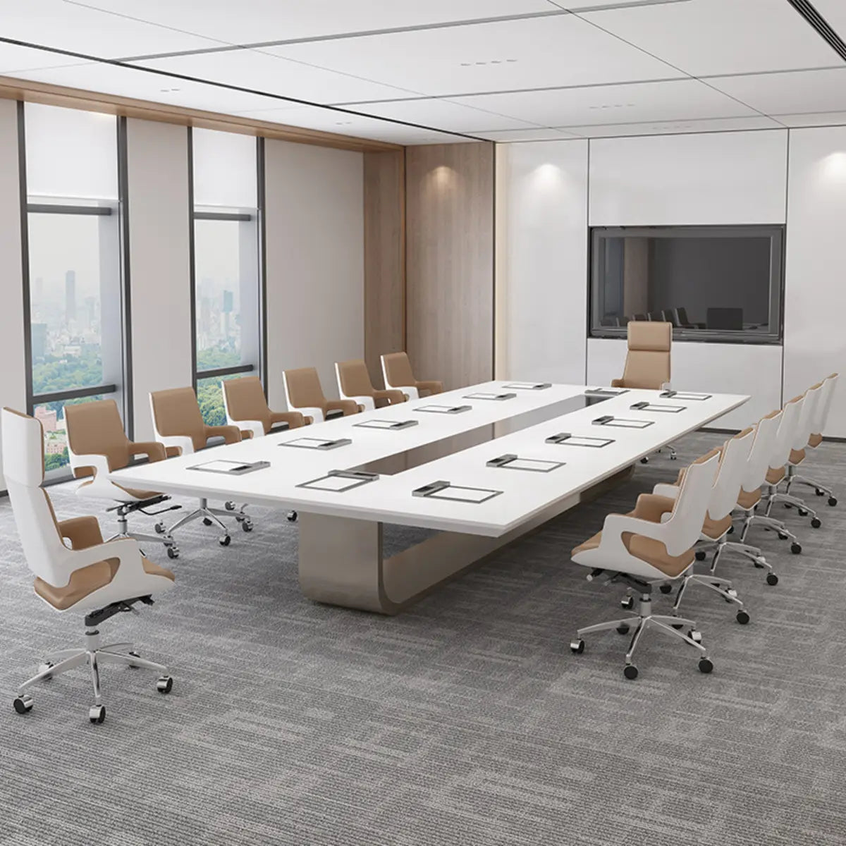 Modern Swivel Conference Silver Base Office Chairs Image - 4