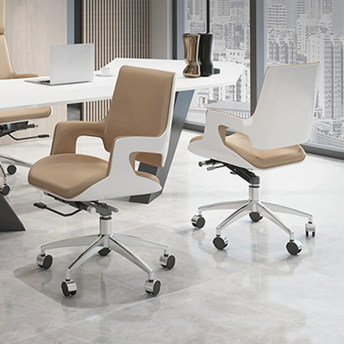 Modern Swivel Conference Silver Base Office Chairs Image - 6