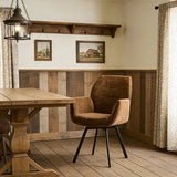 Modern Swivel Curved Back Brown Chenille Arm Dining Chairs Image - 2