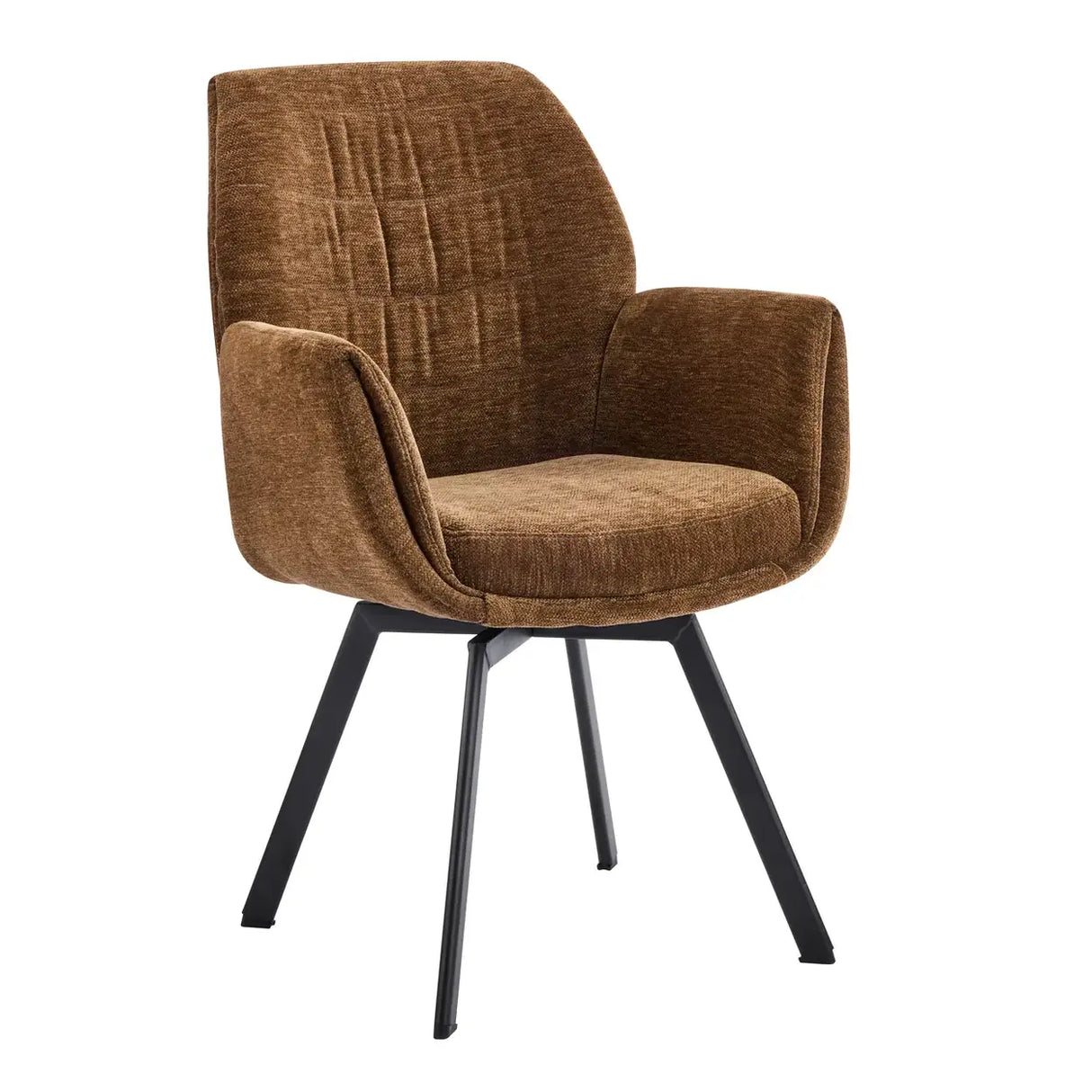 Modern Swivel Curved Back Brown Chenille Arm Dining Chairs Image - 4